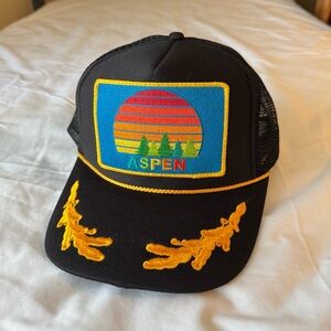 Aviator Nation Black Aspen Rainbow Sunset Trucker Hat Retro Black Snap Back